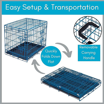Internet's Best Double Door Steel Crates Collapsible and Foldable Wire Dog Kennel, 24 Inch (Small), Blue