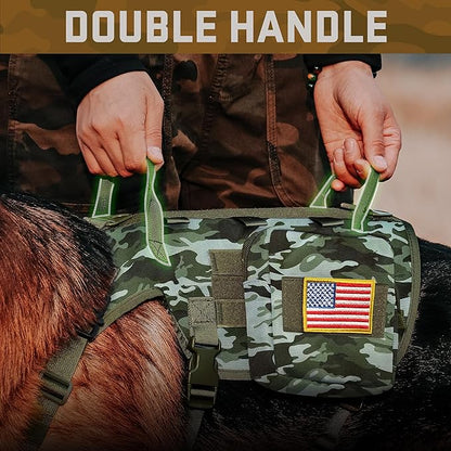 Forestpaw Tactical Dog Harness Tactical Dog Collar with Bungee Leash Set,No Pull Military Dog Harness for Walking Training,Adjustable for Medium Large Dogs,Camouflage Green,Chest 15.5-25.5"