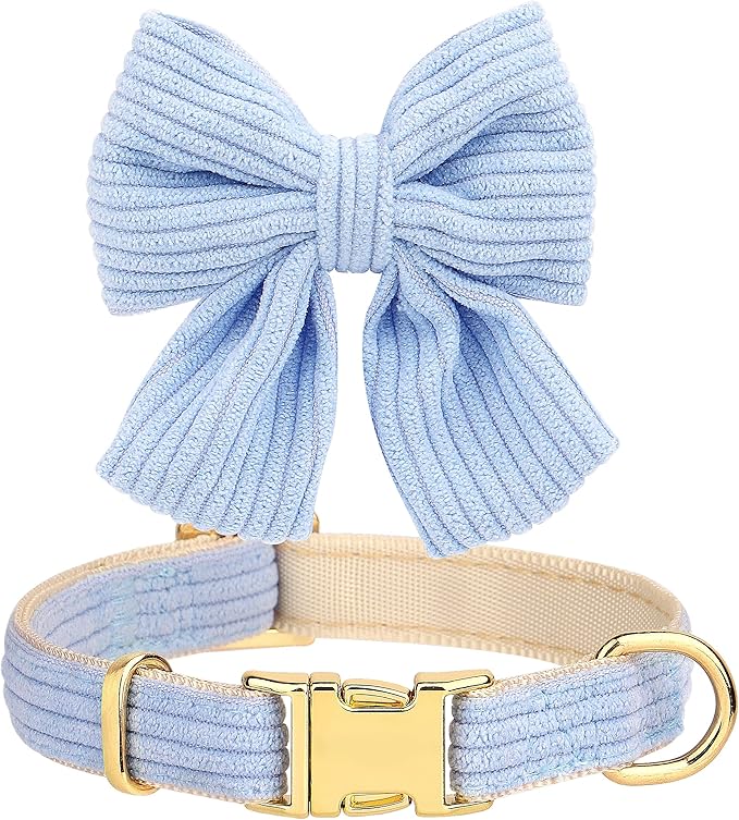 Didog Cute Small Dog Harness Collar and Leash Set with Bowtie, Breathable Soft Mesh Padded Puppy Harness, Dog Harness for Small Dogs Daily Walks Parties, Holiday Gatherings & Gifts, Blue, S