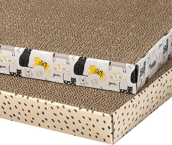 Kitty City Cat Scratcher– 2-Pack Durable Corrugated Cardboard Scratch Pads with Catnip – Double-Sided for Longer Use, Cat Claw Maintenance & Furniture Protection - Size: 10" x 18" - Cat Print