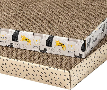 Kitty City Cat Scratcher– 2-Pack Durable Corrugated Cardboard Scratch Pads with Catnip – Double-Sided for Longer Use, Cat Claw Maintenance & Furniture Protection - Size: 10" x 18" - Cat Print