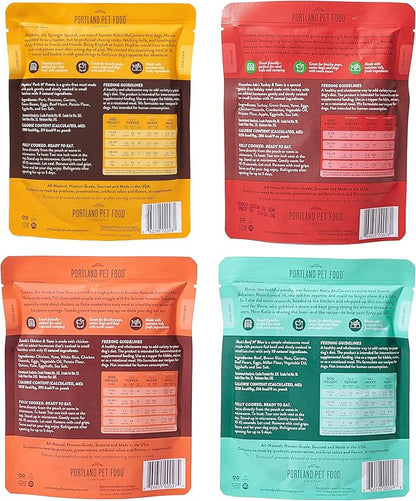 Portland Pet Food Company Fresh Dog Food Pouches - Human-Grade Topper Mix-Ins & Wet Pet Meals - Small & Large Breed Puppy & Senior Dogs - Gluten-Free Limited Ingredient Meal Toppers - 8 Pack Variety
