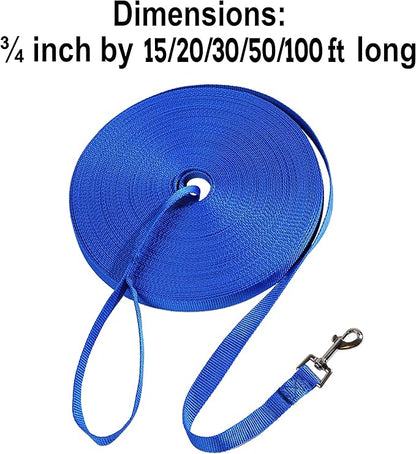 Hi Kiss Dog/Puppy Obedience Recall Training Agility Lead - 15ft, 20ft, 30ft, 50ft, 100ft Training Leash - Great for Play, Camping, or Backyard Blue - 30 Feet