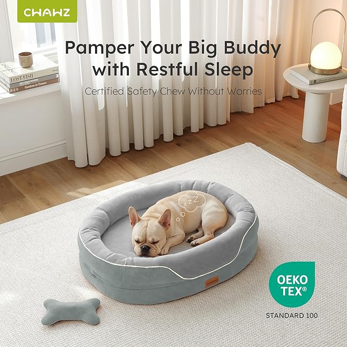 CWAWZ Large Orthopedic Dog Bed, 36 in. Dog Bed for Large Sized Dogs with Full-Surround Bolsters, Dual-Sided Dog Cooling Beds with Memory Foam, Washable Pet Sofa Couch with Nonslip Bottom, Light Grey