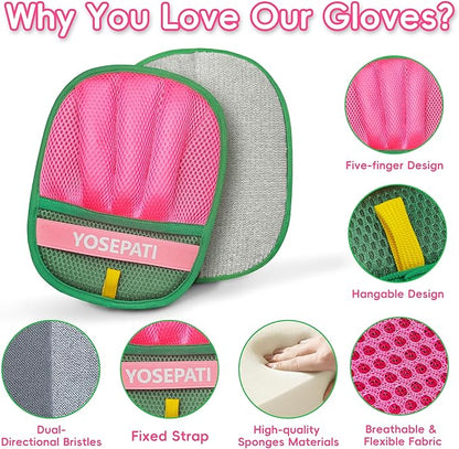 YOSEPATI Thickened Ectrostatic Pet Hair Removal Glove for Cat & Dog, Upgraded Five-Finger Reusable Magic Brush Pet Hair Remover Tool for Couch, Clothing, Carpet & Car Seat (2Pcs-Green & Pink)