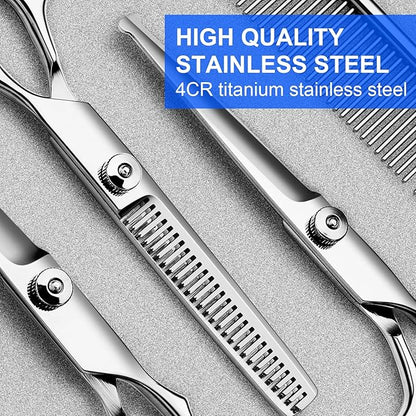 TINMARDA Professional Dog Grooming Scissors Kit, Titanium Coated Dog Scissors for Grooming, 5 in1 Grooming Shears Kit for Dogs Cat Pet At Home