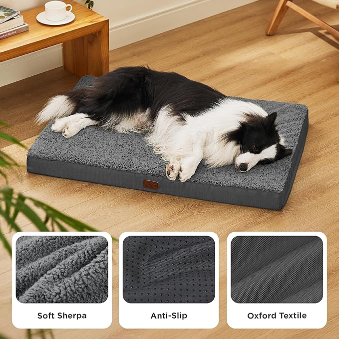Bedsure Dog Beds Large Sized Dog - Comfy Flat Pet Beds with Removable Washable Cover, Orthopedic Egg Crate Foam Puppy Mat, Suitable for Pet Up to 65 lbs