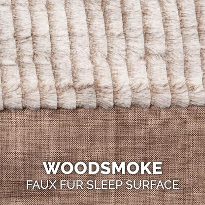 Furhaven Cooling Gel Dog Bed for Large/Medium Dogs w/ Removable Bolsters & Washable Cover, For Dogs Up to 55 lbs - Luxe Faux Fur & Performance Linen Sofa - Woodsmoke, Large