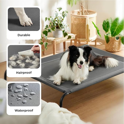 Bedsure Outdoor Elevated Dog Bed Large Sized Dog, Portable Indoor & Outdoor Cooling Raised Cot Pet Hammock Bed with Skid-Resistant Feet, Frame with Breathable Mesh, Striped Grey, 49 inches