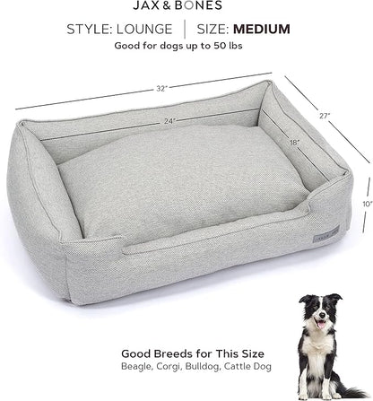 Jax & Bones Dog Bed Lounge - Machine Washable Bed for Dogs - Extra Heavy Duty Bolstered Sides - Vintage Faux Leather Dog Mat Beds | Medium 32 x 27 Inches