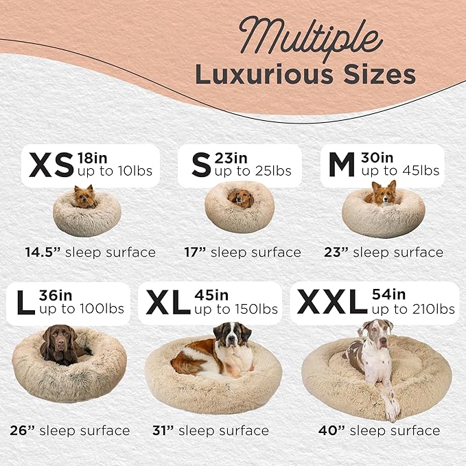 Best Friends by Sheri The Original Calming Donut Dog Bed – Washable Plush Pet Bed for Cats & Small Dogs up to 25 lbs, Shag Faux Fur, Taupe, Small (23" x 23")