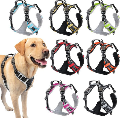 DogTraxs - Step-in Dog Harness - for Large Dogs - Soft Padding & Reflective Trim - Adjustable No Pull Through Design - Control Handle - Top & Front Clip Durable - Black