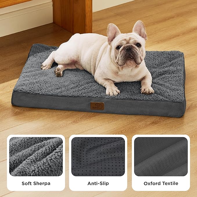 Bedsure Dog Bed Medium Size Dog - Comfy Flat Puppy Beds with Removable Washable Cover, Orthopedic Egg Crate Foam Pet Mat, Suitable for Pet Up to 30 lbs