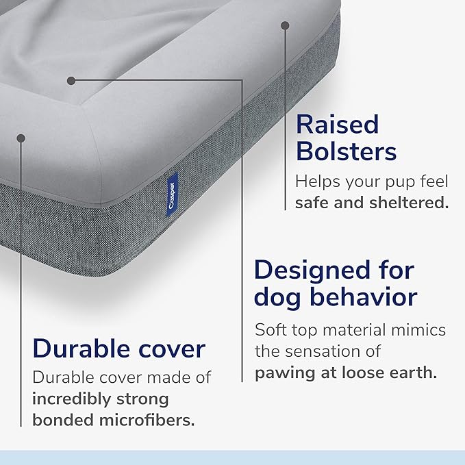 Casper Dog Bed, Plush Memory Foam, Small, Gray, 26.0"L x 19.0"W x 6.0"Th