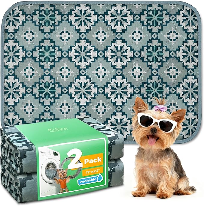 FXW Washable Pee Pads for Dogs, Puppy Pads with Super Absorbent, Specifically Designed for 24inch Cages, 17" x 23" Rectangle, Tribal Blue, 2 Packs