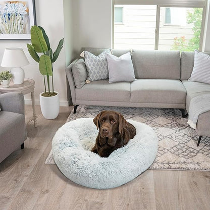 Best Friends by Sheri The Original Calming Donut Dog Bed – Washable Plush Pet Bed for Large Breeds up to 100 lbs, Shag Faux Fur, Frost Gray, Large (36" x 36")