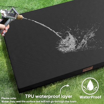 Tail Stories Outdoor Orthopedic Dog Bed, Waterproof Dog Bed for Large Dogs 36x27 Inch, Egg Crate Foam Pet Mat with Washable Removable Oxford Cooling Cover, Black
