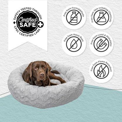 Best Friends by Sheri Original Calming Donut Dog and Cat Bed, Lux Faux Fur, Gray, (36in x 36in) - Anxiety Relief for Pets Up to 100 lbs