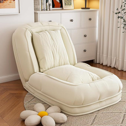 KEIKI Upholstered Human Dog Bed for Adults, Foldable Corduroy Lazy Sofa Bed with 5 Adjustable Positions and 2 Pillows, Giant Human Size Dog Bed for People, Off White