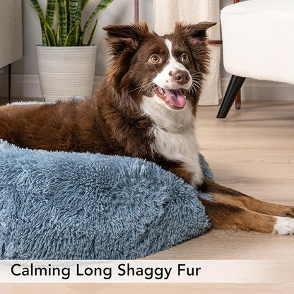 PetAmi Calming Dog Bed for Small & Medium Dogs and Cats, 23” Round Donut Dog Bed, Washable Fluffy Faux Fur Puppy & Cat Bed, Anti-Anxiety Plush Cuddler Pet Bed with Anti-Slip Bottom - Blue