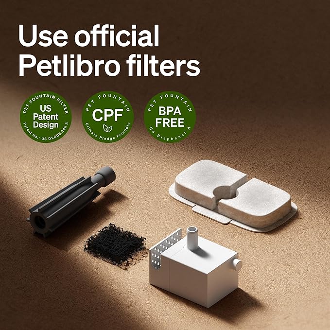 PETLIBRO Cat Water Fountain Filter, 4 Packs Cat Fountain Filter Replacement & Sponges for Dockstream WF106/WF116/WF105/WF115/WF005, 2-Month Set Easy-Swap for PETLIBRO Pet Fountain
