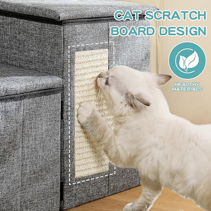 Crispedia Dog Stairs for Small Dogs, 3-Step Dog Ramp for Couch and Bed, Cat Stairs with Storage and Condo, Indoor Non-Slip Pet Stairs for Puppy, Older Cats, Arthritis-Friendly, Grey