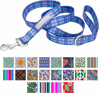 Lucky Love Dog, Blue & Violet Plaid Dog Leash - Comfy & Soft, Cute for Boy & Girl Dogs - Large, Scotty Leash