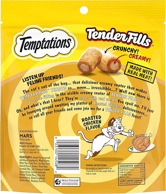 Temptations Tender Fills Crunchy and Soft Adult Cat Treats, Roasted Chicken Flavor, 11.6 oz. Pouch
