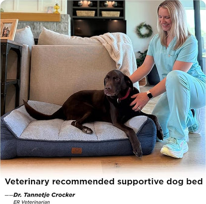 Bedsure XL Orthopedic Dog Beds Large Sized Dog - Extra Thick Supportive Dogs Couch with Waterproof Washable Cover, Extra Large Comfort Pet Bed Sofa with Soft Plush Sherpa and Nonskid Bottom, Beige