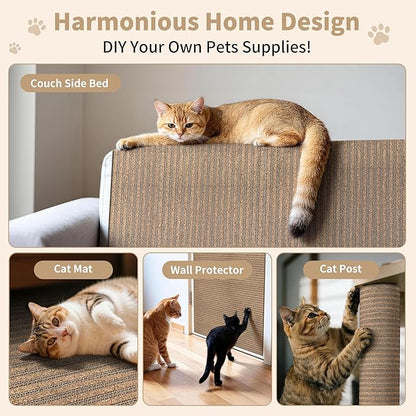 Natural Cork Cat Scratcher Mat, Self-Stick & Trimmable Furniture Protector for Couch, Door, Wall & Bed Corner, Claw-Friendly for Indoor Cats (Oak Wood, 39.4 x 11.8 Inch)