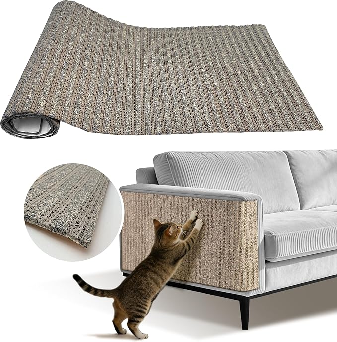 Natural Cork Cat Scratcher Mat, Hook-and-Loop Trimmable Furniture Protector for Couch, Door, Wall & Bed Corner, Claw-Friendly for Indoor Cats (Smoke Gray, 39.4 x 11.8 Inch)