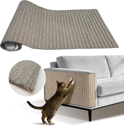 Natural Cork Cat Scratcher Mat, Hook-and-Loop Trimmable Furniture Protector for Couch, Door, Wall & Bed Corner, Claw-Friendly for Indoor Cats (Smoke Gray, 39.4 x 11.8 Inch)