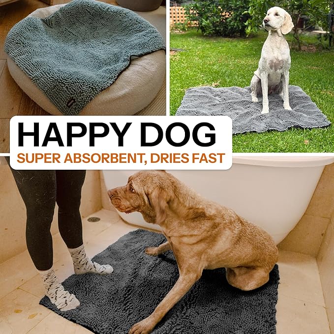 HOWEL Throw Down Towel for Drying Dogs, 43" x 35", Ultra Absorbent Microfiber, Quick-Drying, Double-Sided Suede Chenille, Machine Washable, Soaks Over 2L, Grey Dog Bath Mat Towel