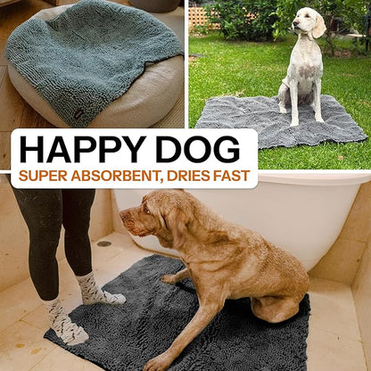 HOWEL Throw Down Towel for Drying Dogs, 43" x 35", Ultra Absorbent Microfiber, Quick-Drying, Double-Sided Suede Chenille, Machine Washable, Soaks Over 2L, Grey Dog Bath Mat Towel