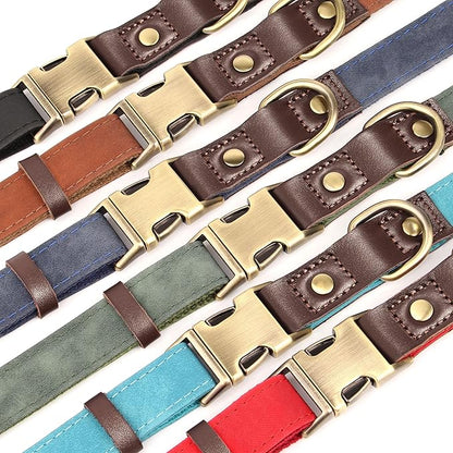 Didog Soft PU Leather Dog Collar for Large Dogs,Classic Adjustable Dog Collars with Quick Release Metal Buckle,Easy Clean and Comfortable with Nylon Lining,Denim Blue,L Neck 16-23"