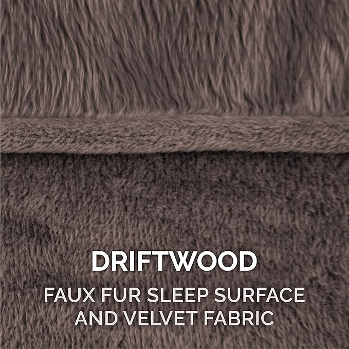 Furhaven Orthopedic Dog Bed for Medium/Small Dogs w/ Removable Bolsters & Washable Cover, For Dogs Up to 35 lbs - Faux Fur & Velvet Sofa - Driftwood Brown, Medium