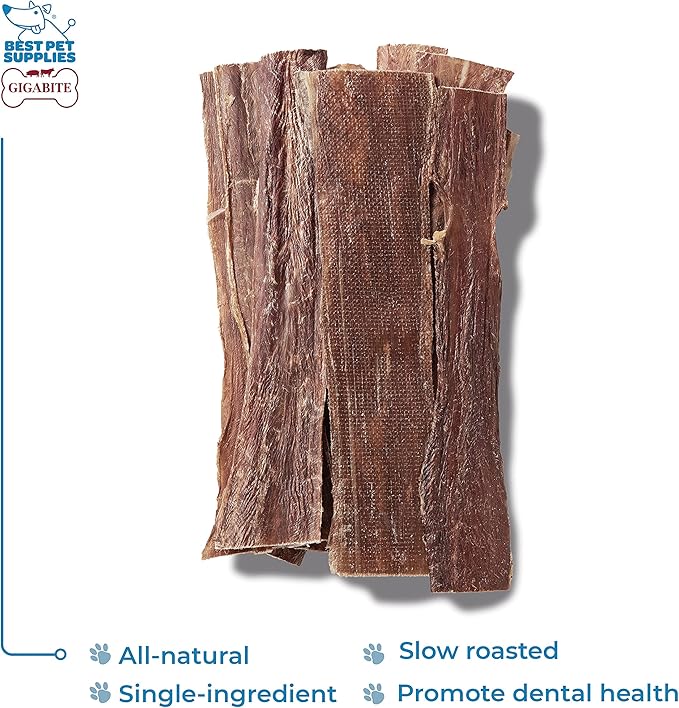 GigaBite Single Ingredient All Natural Free Range Bully Treats and Chews - Bully Sticks/Bladder Sticks/Beef Esophagus by Best Pet Supplies - Esophagus Strips (10 inch), Pack of 10