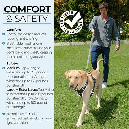 DogTraxs - Step-in Dog Harness - for Large Dogs - Soft Padding & Reflective Trim - Adjustable No Pull Through Design - Control Handle - Top & Front Clip Durable - Black