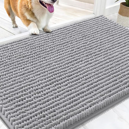 OLANLY Dog Door Mat for Muddy Paws 30x20, Ultra Absorbent Chenille Mud Doormat, Non-Slip Washable and Dirt Trapping Doormat for Indoor Entryway, Quick-Dry Indoor Pet Bed Mats for Dogs, Light Grey