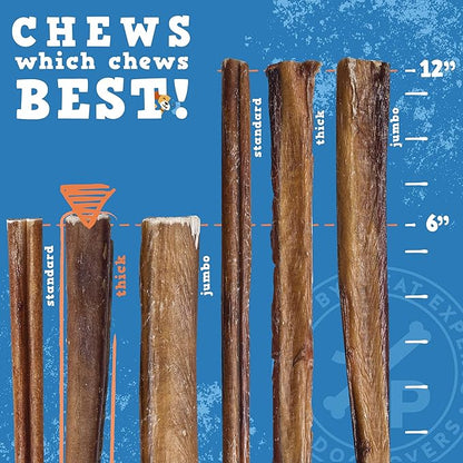 Jack&Pup 6 Inch Thick Bully Sticks for Dogs (24 Pack) Bully Stick Dog Chews, Single Ingredient 100% Beef Bully Sticks for Medium and Large Dogs
