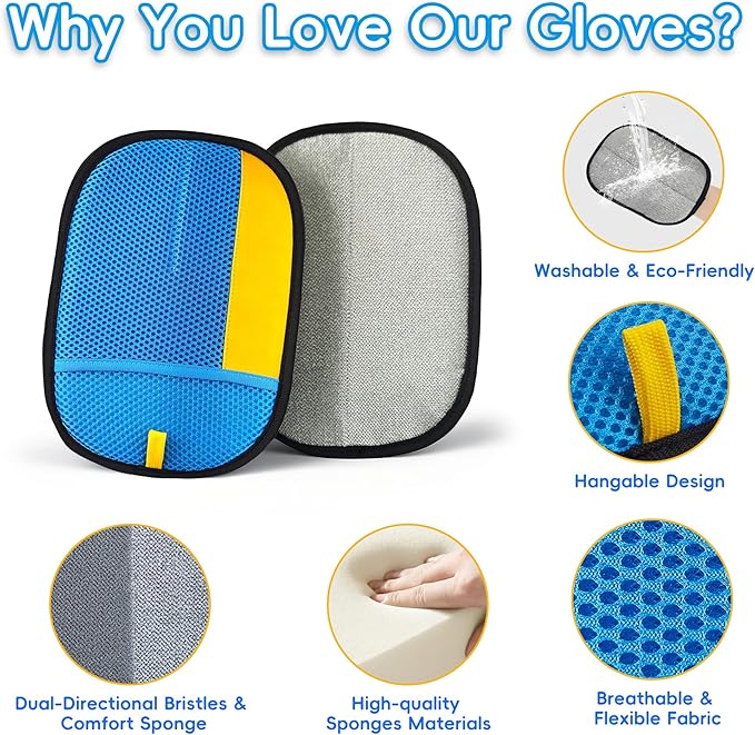 YOSEPATI Thickened Ectrostatic Pet Hair Removal Glove, Magic Brush Pet Hair Remover Tool for Cat & Dog, Upgraded Reusable Pet Hair Gloves for Couch, Clothing, Carpet & Car Seat, Cat Grooming Gloves