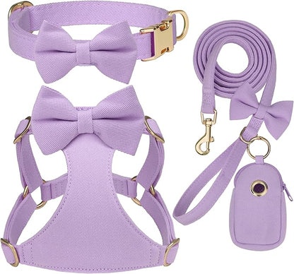 Beirui Adorable Small Dog Harness Collar and Leash Set,Cute Puppy Harness Set with 3 Bows for Small Dogs,Shih Tzu,Dachshund,Adjustable Step-in Vest for Daily Walking,Parties&Holiday Outfits(Purple,S)