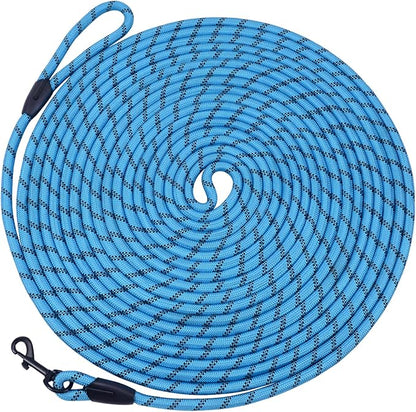 Long Dog Leash for Training 30Ft-Reflective Nylon Rope with Swivel Hook-Recall Agility Lead for Large Small Medium Dogs Outside Walking Hiking-Sky Blue Diam 1/2"