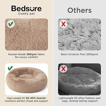 Bedsure Calming Dog Bed for Small Dogs - Donut Washable Small Puppy Bed, 23 inches Anti-Slip Round Fluffy Plush Faux Fur Large Cat Bed, Fits up to 25 lbs Pets, Camel