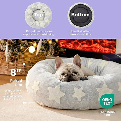 LE SURE Donut Medium Dog Bed - Round Cat Sofa for Indoor Cats Calming Bed Gift for Pets, Cute Modern Beds with Jacquard Shaggy Plush & Anti Slip Bottom, 30 Inch, Christmas Grey