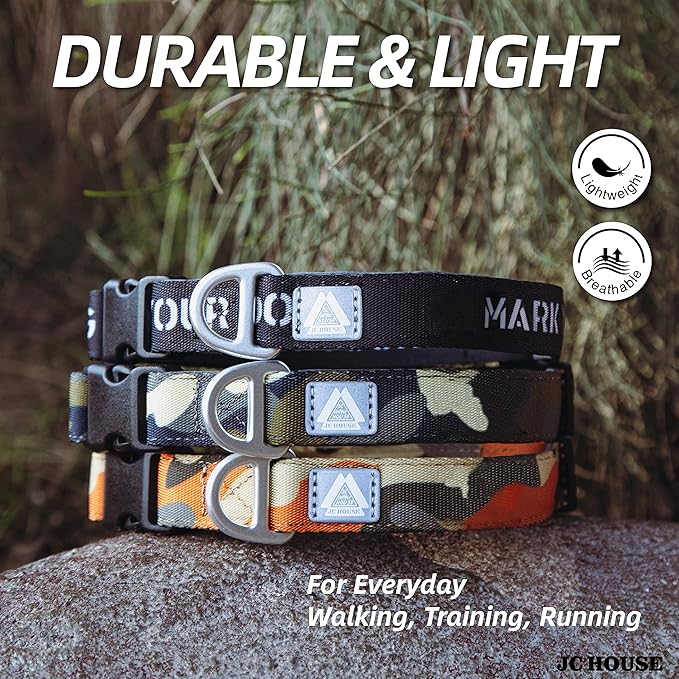 Soft Padded Dog Collar, Neck 12’’-20’’, Adjustable Heavy Duty Collar with 3M Reflective Logo for Medium, Large Dogs, Camo Orange, M