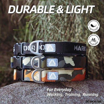 Soft Padded Dog Collar, Neck 12’’-20’’, Adjustable Heavy Duty Collar with 3M Reflective Logo for Medium, Large Dogs, Camo Orange, M