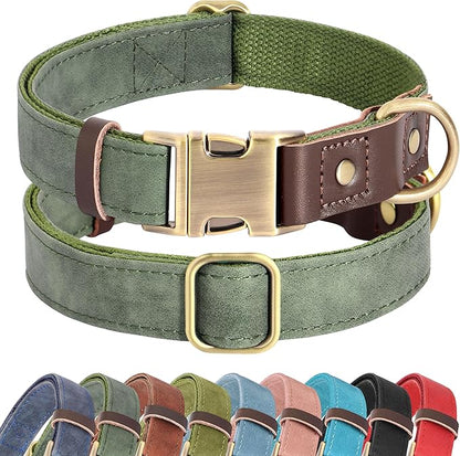Didog Soft PU Leather Dog Collar for Large Dogs,Classic Adjustable Dog Collars with Quick Release Metal Buckle,Easy Clean and Comfortable with Nylon Lining,Green,XL Neck 20-27", Width 1.2"