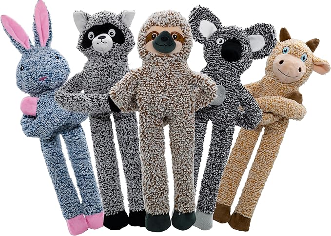 BUYPOW No Stuffing Dog Toys for Large Dogs, 5 Pack Squeaky Crinkle Interactive Dog Animals, Plush Teething Toys to Keep Them Busy, Cute Funny Dogs Gifts for Small Medium Large Breed