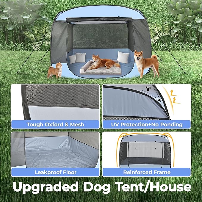 EighteenTek® XLarge Popup Portable Dog Houses 5.3'x4'H Assembly-Free Gazebo-Style Dog Cot Cat Playpen Screen Pet Tent Sun Shade Shelter Dog Bed with Canopy for Outdoor, Anti-Bugs with Leakproof Bottom